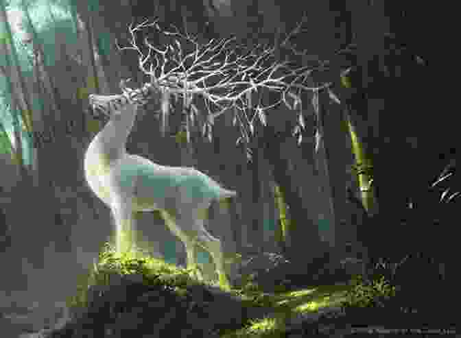 A Beautiful Illustration Of Princess White Deer Standing In A Forest, Her Long White Hair Flowing Behind Her. In Search Of Princess White Deer