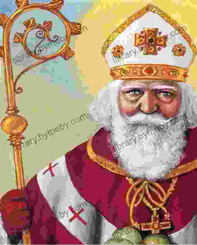 A Depiction Of Saint Nicholas, A Robed Figure With A Bishop's Mitre, Holding A Crozier And A Book, Surrounded By Children. The Santa Claus Who Really Was: The True Story Of Saint Nicholas