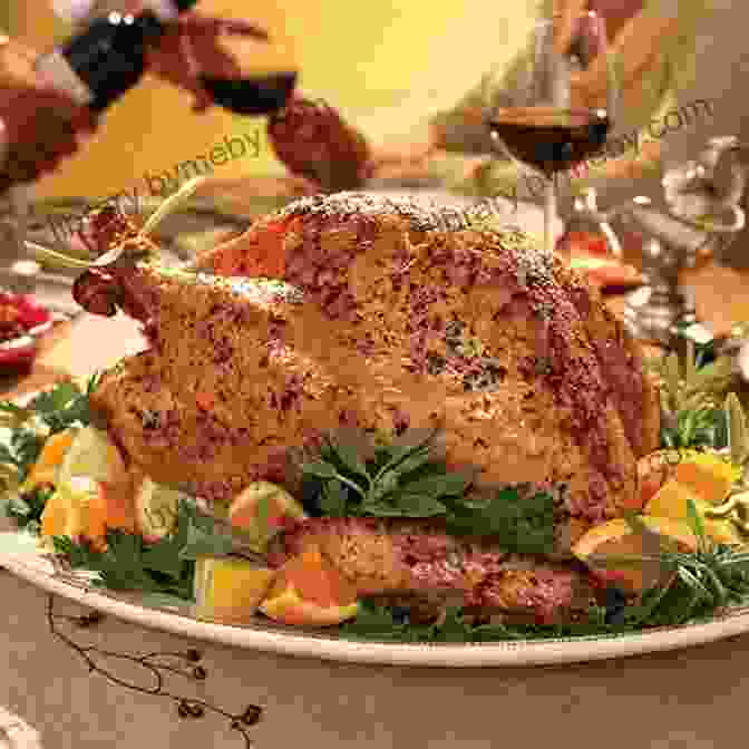 A Golden Brown Roasted Turkey Garnished With Fresh Herbs And Vegetables Easy Roasted Turkey Cookbook: 50 Delicious Roasted Turkey Recipes