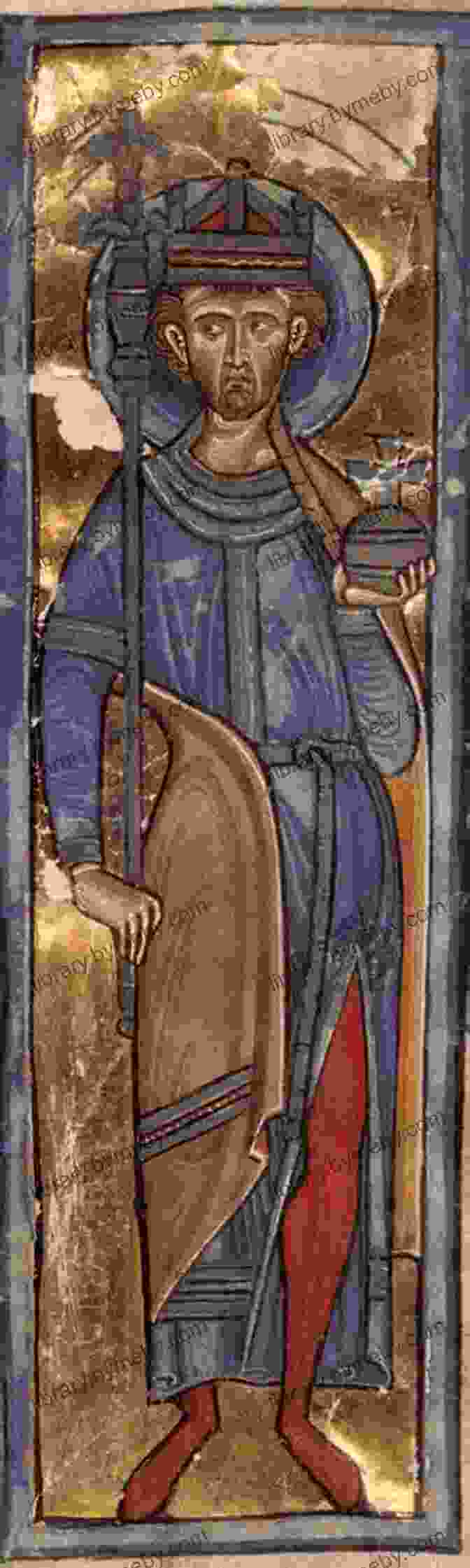 An Illustration Of Oswald Of Northumbria, A Young King With A Regal Bearing, Holding A Scepter And A Cross, Symbolizing His Dual Role As A Temporal And Spiritual Leader. The King In The North: The Life And Times Of Oswald Of Northumbria