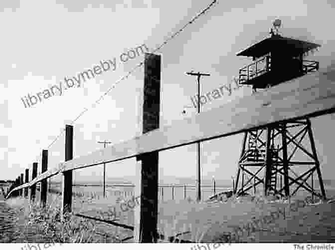 Sketch Depicting An Internment Camp Barracks With Rows Of Beds And A Barbed Wire Fence In The Background. The Great Unknown: Japanese American Sketches